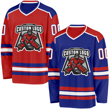 Custom Royal White-Red Reversible Double Side Hockey Jersey