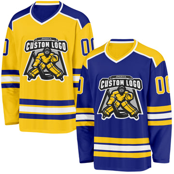 Custom Royal Yellow-White Reversible Double Side Hockey Jersey