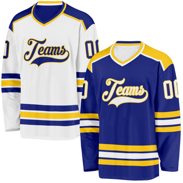 Custom Royal White-Yellow Reversible Double Side Hockey Jersey