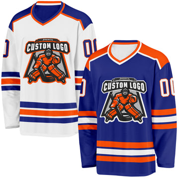 Custom Royal White-Orange Reversible Double Side Hockey Jersey