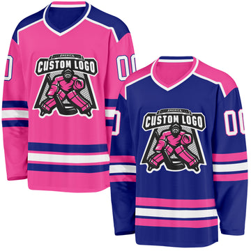 Custom Royal White-Pink Reversible Double Side Hockey Jersey