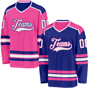 Custom Royal White-Pink Reversible Double Side Hockey Jersey