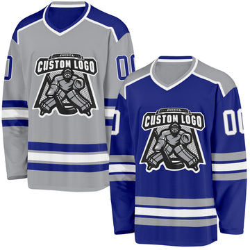 Custom Royal White-Gray Reversible Double Side Hockey Jersey
