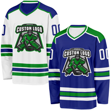 Custom Royal White-Grass Green Reversible Double Side Hockey Jersey
