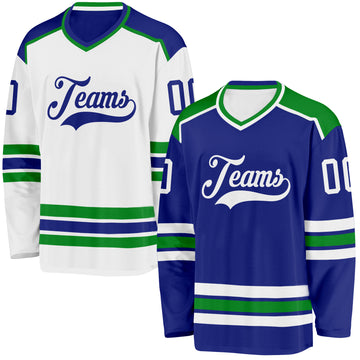 Custom Royal White-Grass Green Reversible Double Side Hockey Jersey