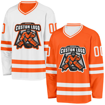 Custom Orange-White Reversible Double Side Hockey Jersey