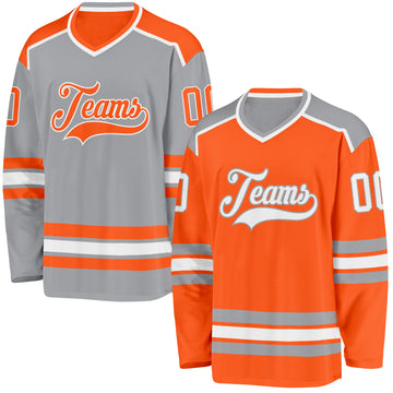 Custom Orange White-Gray Reversible Double Side Hockey Jersey