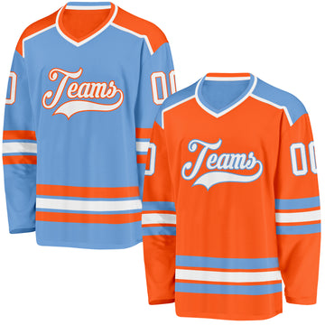 Custom Orange White-Light Blue Reversible Double Side Hockey Jersey