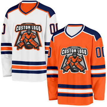 Custom Orange Navy-White Reversible Double Side Hockey Jersey