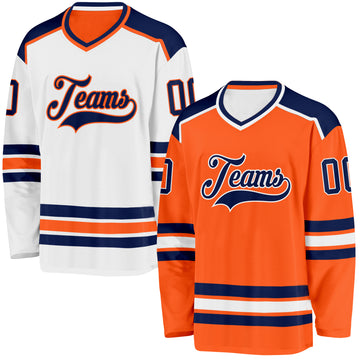Custom Orange Navy-White Reversible Double Side Hockey Jersey