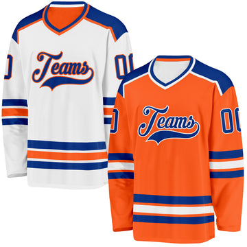 Custom Orange Royal-White Reversible Double Side Hockey Jersey