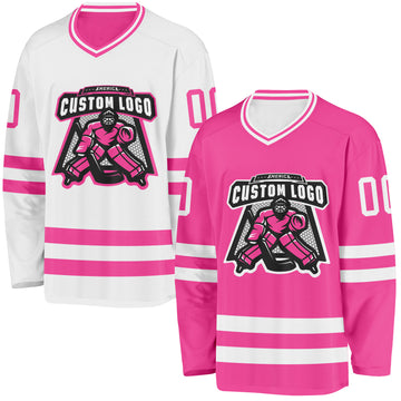 Custom Pink-White Reversible Double Side Hockey Jersey
