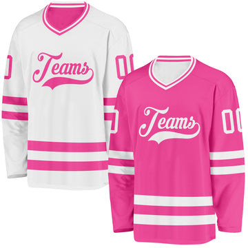 Custom Pink-White Reversible Double Side Hockey Jersey