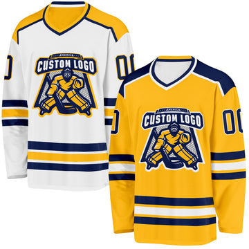 Custom Gold Navy-White Reversible Double Side Hockey Jersey