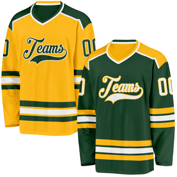 Custom Green White-Gold Reversible Double Side Hockey Jersey