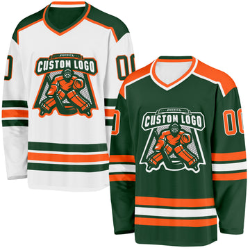 Custom Green Orange-White Reversible Double Side Hockey Jersey