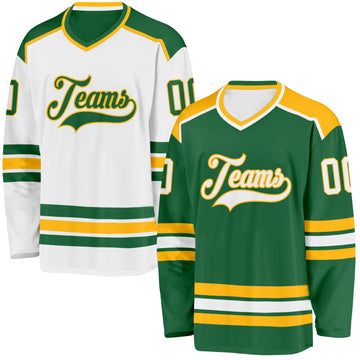 Custom Kelly Green White-Gold Reversible Double Side Hockey Jersey