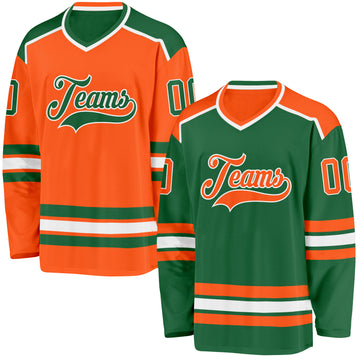 Custom Kelly Green Orange-White Reversible Double Side Hockey Jersey