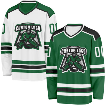 Custom Kelly Green White-Black Reversible Double Side Hockey Jersey