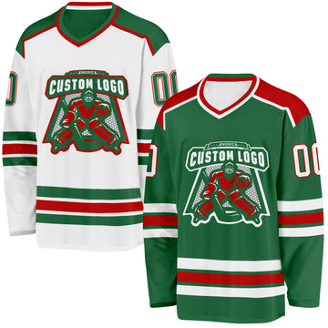 Custom Kelly Green White-Red Reversible Double Side Hockey Jersey