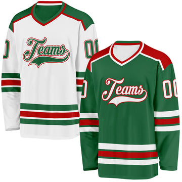 Custom Kelly Green White-Red Reversible Double Side Hockey Jersey