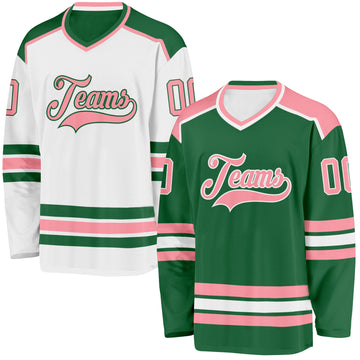 Custom Kelly Green Medium Pink-White Reversible Double Side Hockey Jersey