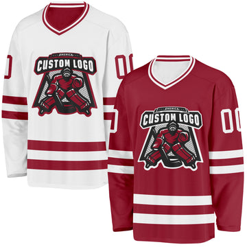 Custom Maroon-White Reversible Double Side Hockey Jersey