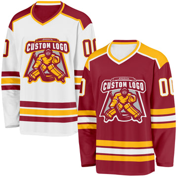 Custom Maroon White-Gold Reversible Double Side Hockey Jersey