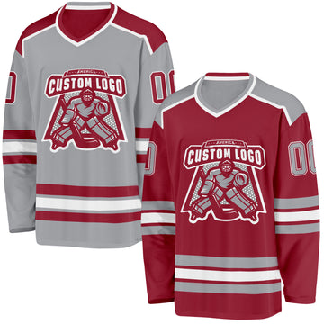 Custom Maroon Gray-White Reversible Double Side Hockey Jersey