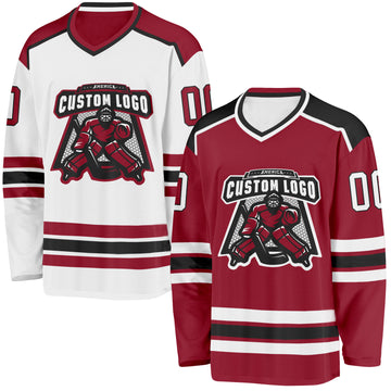 Custom Maroon White-Black Reversible Double Side Hockey Jersey