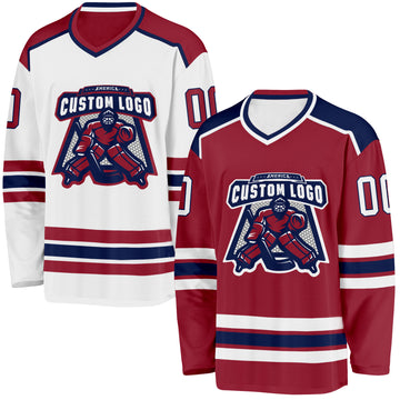 Custom Maroon White-Navy Reversible Double Side Hockey Jersey