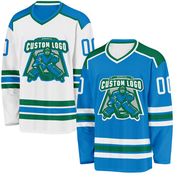 Custom Blue White-Kelly Green Reversible Double Side Hockey Jersey