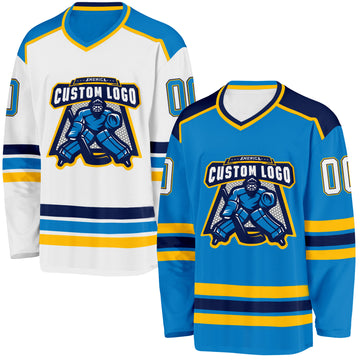 Custom Blue White Navy-Gold Reversible Double Side Hockey Jersey