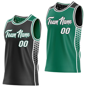 Custom Black White-Kelly Green Side Panel Stripe Geometric Triangle Gradient Dot Reversible Double Side Sublimation Basketball Set Jersey