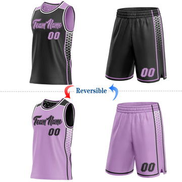 Custom Black Light Purple-White Side Panel Stripe Geometric Triangle Gradient Dot Reversible Double Side Sublimation Basketball Set Jersey