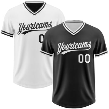 Custom Black-White Reversible Pullover Baseball Jersey Shirt