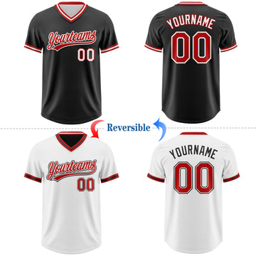 Custom Black Red-White Reversible Pullover Baseball Jersey Shirt