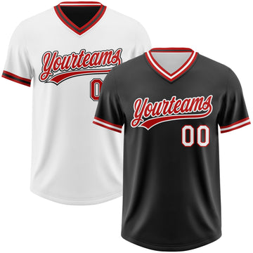 Custom Black Red-White Reversible Pullover Baseball Jersey Shirt