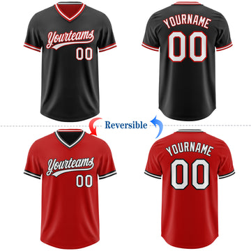 Custom Black White-Red Reversible Pullover Baseball Jersey Shirt
