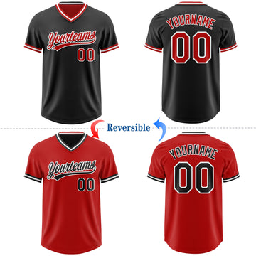 Custom Black Red-White Reversible Pullover Baseball Jersey Shirt