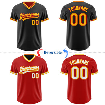 Custom Black Gold-Red Reversible Pullover Baseball Jersey Shirt