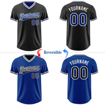 Custom Black Royal-White Reversible Pullover Baseball Jersey Shirt