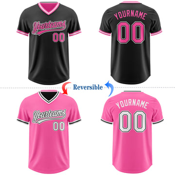 Custom Black Pink-White Reversible Pullover Baseball Jersey Shirt