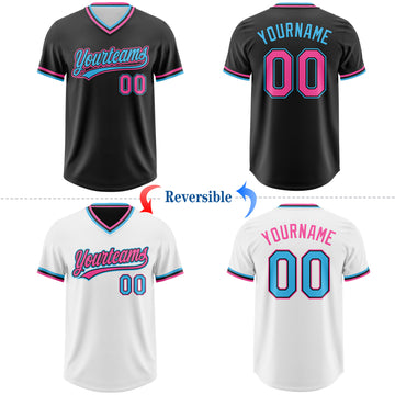 Custom Black Pink-Sky Blue Reversible Pullover Baseball Jersey Shirt