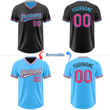Custom Black Pink-Sky Blue Reversible Pullover Baseball Jersey Shirt