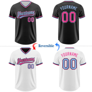 Custom Black Pink-Light Blue Reversible Pullover Baseball Jersey Shirt