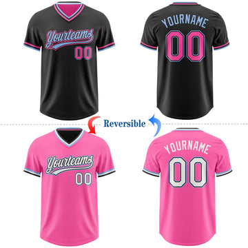 Custom Black Pink-Light Blue Reversible Pullover Baseball Jersey Shirt