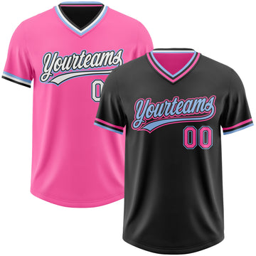 Custom Black Pink-Light Blue Reversible Pullover Baseball Jersey Shirt