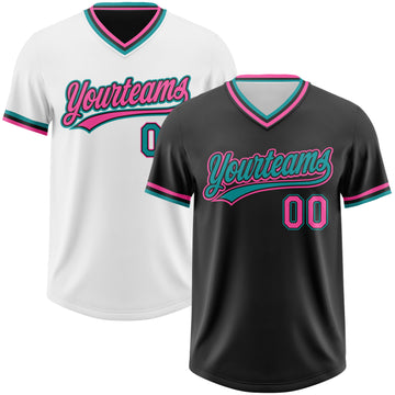 Custom Black Pink-Teal Reversible Pullover Baseball Jersey Shirt