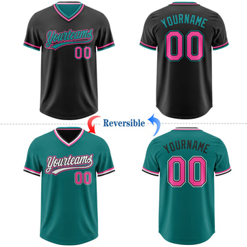 Custom Black Pink-Teal Reversible Pullover Baseball Jersey Shirt